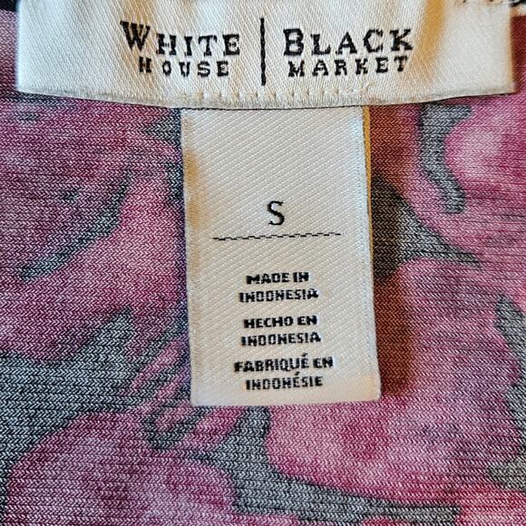 White House Black Market Tunic Stretch Asymmetrical Neckline Floral Women Small - Picture 4 of 7